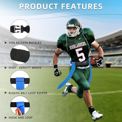 HikounFlag Football Belts,2Sets/14Sets for Adults Youth andAdults Adjustable Flag Football with Flags, Training Equipment