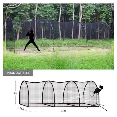 Upgrade 30FT Baseball and Softball Batting Cage Net and Frame, Large Batting Cages Net with Steel Frame for Home - Backyard Batting Cage with Pitching Backstop and Carry Bag