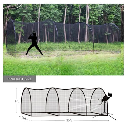 Upgrade 30FT Baseball and Softball Batting Cage Net and Frame, Large Batting Cages Net with Steel Frame for Home - Backyard Batting Cage with Pitching Backstop and Carry Bag