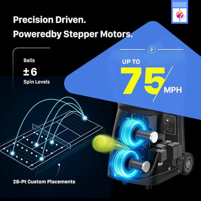 PUSUN｜PT-Smart Tennis Ball Machine: App Control with 12 Built-in Training Modes,6-Level Spin,28-Pt,75 MPH,32.6 lbs,100+ Ball,5H Battery, Portable, for Tennis/Padel,Training, Practice,Beginners to Pros - color: Black