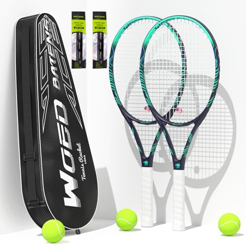 Adult 2 Player Tennis Racket Perfect for Beginner and Professional Players, 27” Speed Tennis Racquet Include Tennis Balls, Overgrips, Tennis Bag, Vibration Dampe, Cover - color: 2 Pcs Green