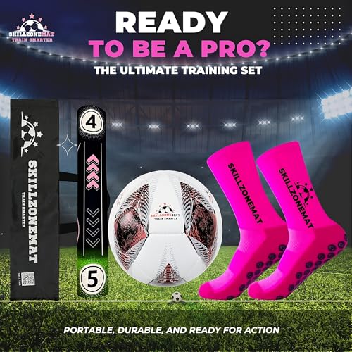 SkillZone Soccer Training Mat with Soccer Ball – Dribbling & Footwork Trainer | Indoor/Outdoor Soccer Training Kit with Interactive Video Hub, Grip Socks & Carry Bag | Control & Agility Practice