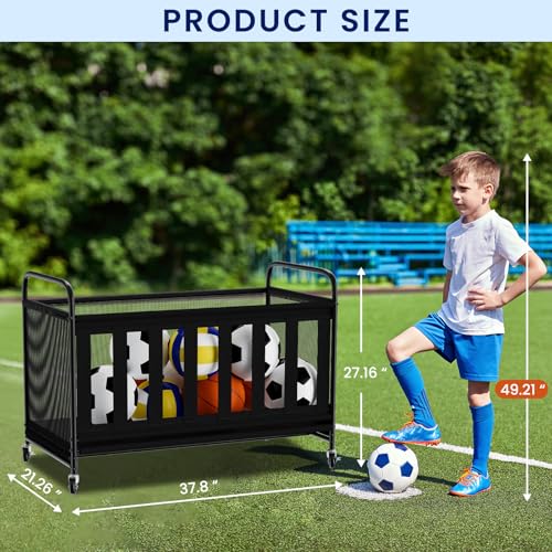 Ball Storage Bin Large with Wheels, Outdoor Ball Storage for Garage, Sports Equipment Organizer Storing Volleyball, Basketball, Toys, Soccer and Baseball