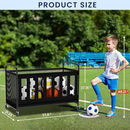 Ball Storage Bin Large with Wheels, Outdoor Ball Storage for Garage, Sports Equipment Organizer Storing Volleyball, Basketball, Toys, Soccer and Baseball