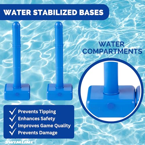 SWIMLINE ORIGINAL Pool Volleyball Net Games Set With Ball Adjustable Up To 20 Feet Wide | For Kids & Adults | 2 Blue Water-Fill Bases | Easy Assembly Compatible W/ Outdoor & Indoor Inground Pools - style: Intro. Volleyball Game