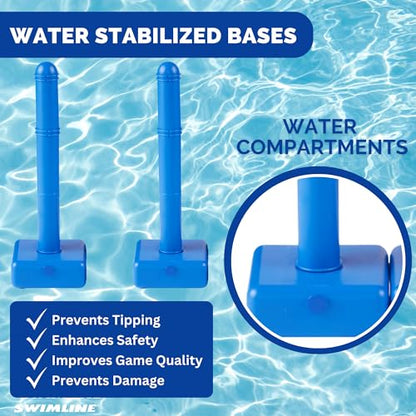 SWIMLINE ORIGINAL Pool Volleyball Net Games Set With Ball Adjustable Up To 20 Feet Wide | For Kids & Adults | 2 Blue Water-Fill Bases | Easy Assembly Compatible W/ Outdoor & Indoor Inground Pools - style: Intro. Volleyball Game
