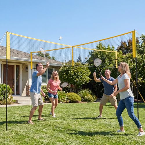 GarveeLife 4 Square Volleyball Game Set for Adults and Kids with Volleyball Net, Portable Cross Net with Carry Bag for Beach Lawn, Ideal for Family Fun Outdoor Games, Quick Assemble