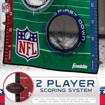 Franklin Sports NFL Mini Football Toss Target Game - NFL Door Jam Football Over the Door Target + (4) Mini Balls Set - 3 Hole Throwing Game for All Ages - Practice Passing + Aim
