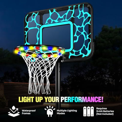 Pool Basketball Hoop 7-Height Adjustable Swimming Pool Basketball - Water Basketball Goals System with PC Shatterproof Backboard & 2 Balls, Outdoor Pool Accessories, Portable Basketball Hoop with LED
