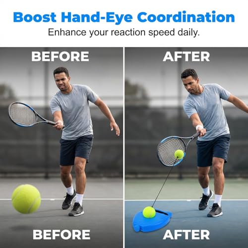 Portable Tennis Trainer Rebounder for Home & Backyard Practice, Improve Your Swing Solo, Weighted Base with String, No More Chasing Balls, Perfect Training Tool for Adult Beginners