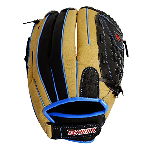 PHINIX 12 1/2 Inch Slowpitch All Pigskin Softball Gloves Multiple Colors - color: Beige & Black
