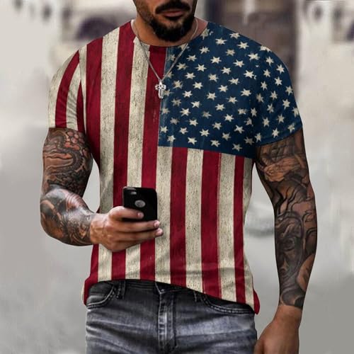 Men's American Flag T Shirt Short Sleeve Patriotic Tops Crewneck Muscle Tee 4th of July Golf Tops Summer USA Tee - color: American Flag 1, size: Small