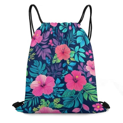 Gym Drawstring Backpack Water Resistant Sackpack with Compartment for Swimming Beach Sports Travel Unisex, Charming Hawaii Flower Bags - color: Picture (1003)