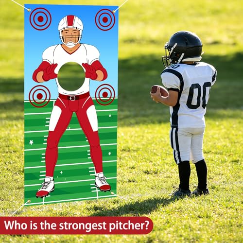 Football Party Decorations Banner Set with 2 Footballs,90x35.4 Inch Sports Birthday Party Backdrop for Boys,Outdoor Games Flag Football Banner for Kids Football Theme Party Supplies