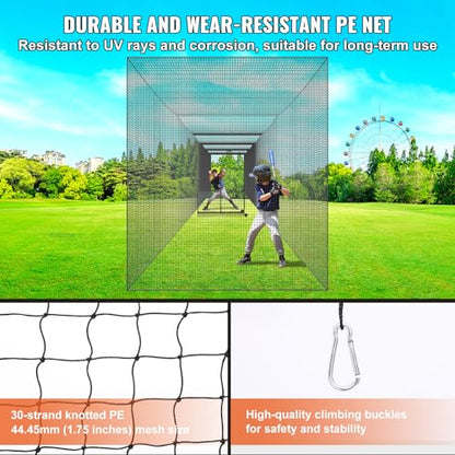 VEVOR Baseball Batting Cage,Professional Softball Baseball Batting Hitting Training Net,Heavy Duty Enclosed PE Practice Portable Pitching Cage Net with Door&Carry Bag,for Backyard,Field,Indoor&Outdoor