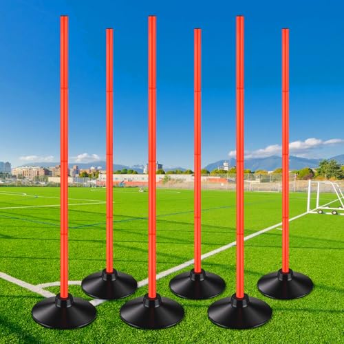 TOBWOLF 6PCS 5.3FT Adjustable Soccer Agility Poles with Rubber Bases, Detachable Soccer Training Poles, Soccer Sticks with Organizer Bag for Football, Rugby, Basketball, Turf, Indoor & Outdoor