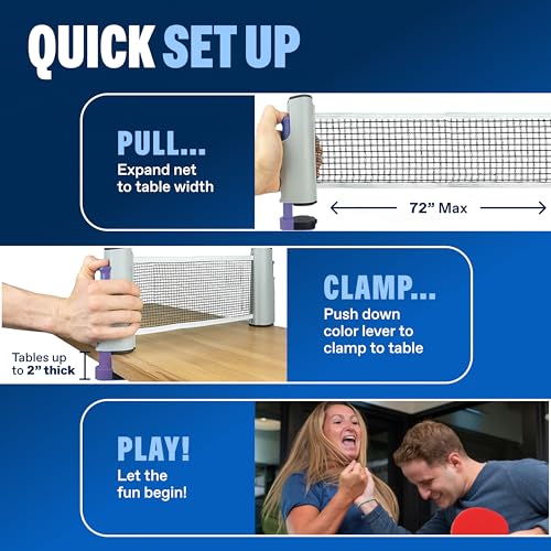 PRO-SPIN Portable Ping Pong Set with Retractable Ping Pong Net for Any Table, All-in-One Table Tennis Set with Ping Pong Paddles, Balls & Case, Table Top Family Game - color: 4-Player Set | Purple/Blue/Mint/Green