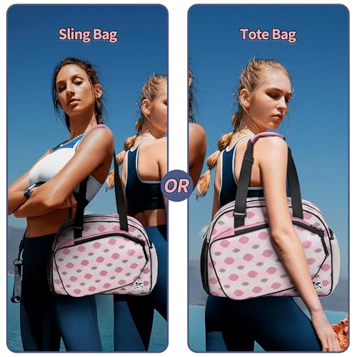 Boulder Bee Pickleball Bags, Premium Pickleball Tote Bag for Girls, Women’s Hand/Shoulder Gym Bag w Water Bottle Holder, with Pickleball Racquet/Paddle Holder - color: Pink Wave