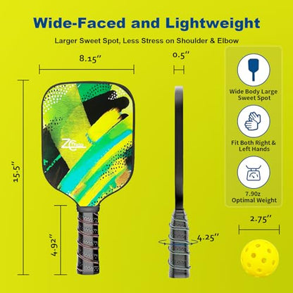 Pickleball Paddles, Pickleball Paddles Set of 2/4, Fiberglass/Carbon Fiber Pickleball Set with Pickleball Balls, Pickleball Bag, Portable Pickleball Net Systerm, Grip Tapes, Pickleball Rackets - style: Pickleball-4P6B Fiberglass Face