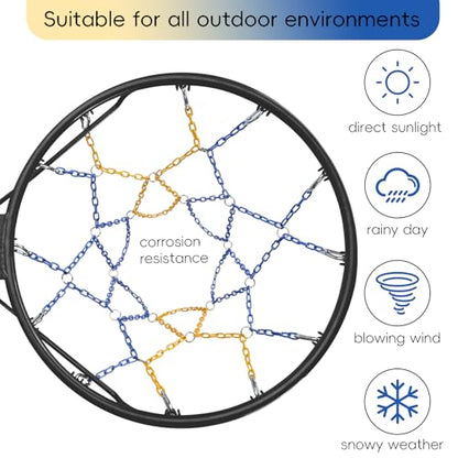 Basketball Net Heavy Duty Replacement,Carbon Steel Chain Basketball net, Anti-Rust Use Indoor Outdoor Standard 12 Loops Hoop - color: Blue/Yellow