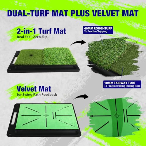 10x7 FT Golf Net with 2-in-1 Replaceable Non-Slip Golf Hitting Mat, Pro-Grade Chipping Golf Practice Net Kit, Net for Golf Driving Nets for Backyard, Indoor & Outdoor Use