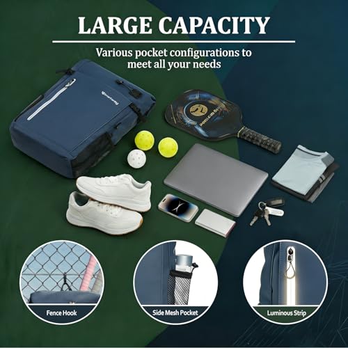 Smartway Waterproof Pickleball Bag With Shoe Compartment - Large Capacity Tennis Racket Backpack For Men Women - color: Blue