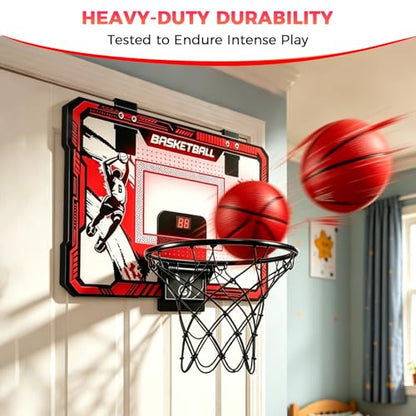 TALGIC Basketball Hoop Indoor, Over The Door Basketball Hoops with LED Lighting, Mini Hoop with Electronic Scoreboard, 4 Balls & Pump, Basketball Gifts for 5 6 7 8 9 10 11 12 Year Old Boys Girls