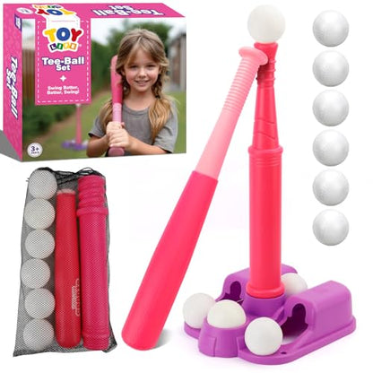TOY Life T Ball Set for Kids 3-5 5-8, Toddler Baseball Set for Girls, T Ball Stand Sets, Tball Bating Tee Outdoor Indoor Toys for Toddler Girls - style: Tee, Bat & 6 Balls