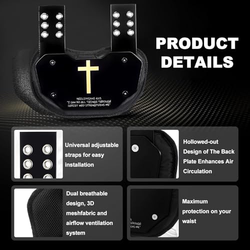 Football Back Plate，Shoulder Pads for Youth and Adult Football Players, Hard-Shell Lower Back Protection, high-Impact Protection, Philippians 4:13 - size: Adult