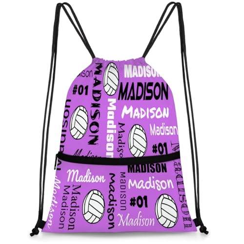 Custom Volleyball Style Drawstring Bag, Personalized Sports Ball Backpack Drawstring Sack Cinch Bags for Team Gift Party Favors, Magenta - color: Magenta