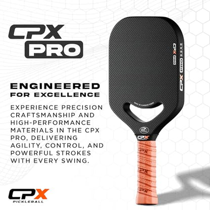 CPX Pro Carbon Fiber Pickleball Paddle - Professional Grade, Matte Finish, Honeycomb Core, Tennis Style Grip - Edgeless Paddle Designed in Chicago, USA - color: Black Pro