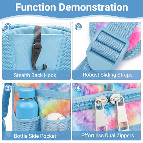 Youth Baseball Bag - Softball Bag for Girls & Boys with Shoes Compartment, Bat Backpack for Baseball, T-Ball & Softball Equipment - color: Tie-dye-Blue