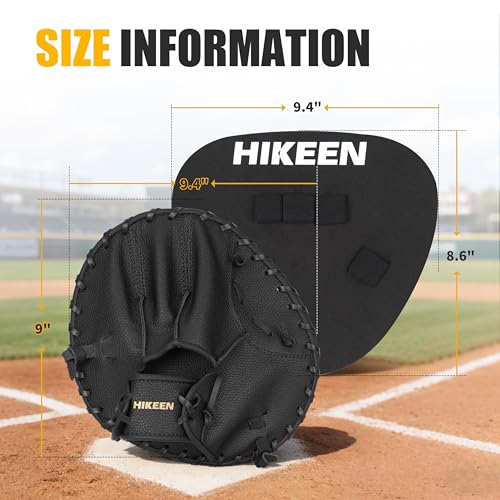 Hikeen 2-Piece Pancake Baseball & Softball Training Glove,Flat Premium Leather and Foam Fielding Gear Set, Infield Training Gloves for Two Hands Practice