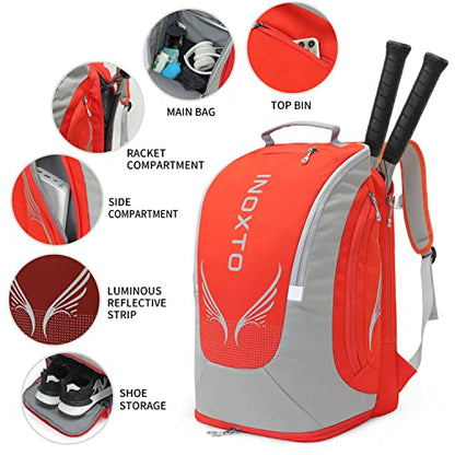 INOXTO 40L Tennis Backpack for Men & Women, Large Pickleball Bag With Independent Shoe Storage, Waterproof & Breathable, Holds 2 Tennis Rackets for Badminton, Travel & Camping