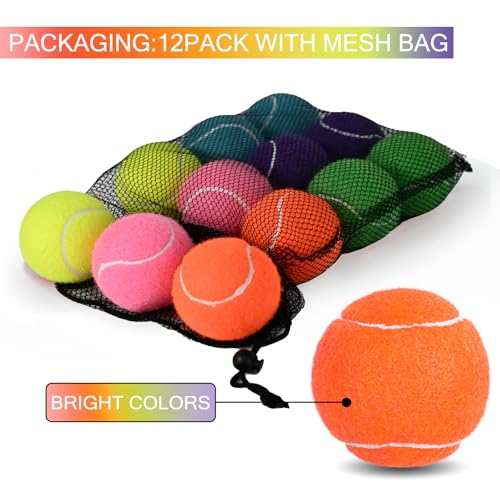 INSUM Bulk Tennis Balls for Beginner – 12 Pack High Elasticity Practice Tennis Balls with Mesh Bag, Suit for Pet Dog Training, Fetching - color: Mixed-N