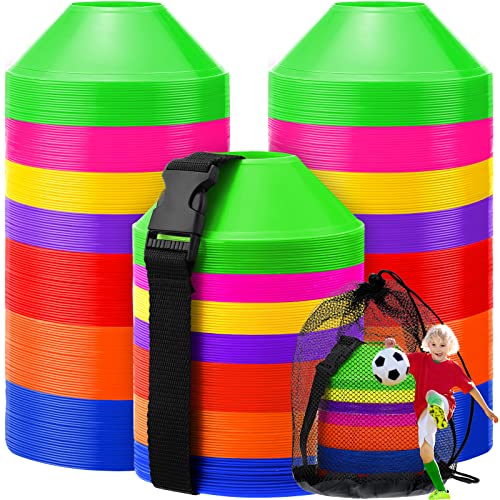 Hanaive 100 Pieces Mini Soccer Cones for Sport Drills 5 Inch Agility Disc Cones with Accessories for Kids Football Training - color: Multicolor