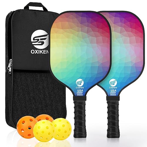 Pickleball Paddles Set of 2, USAPA Approved Carbon Fiber Pickle Ball Paddle (CHS) Polypropylene Honeycomb Core, Anti Slip Sweat Absorbing Grip, 2 Outdoor Pickleball, 2 Indoor Pickleball, Bag