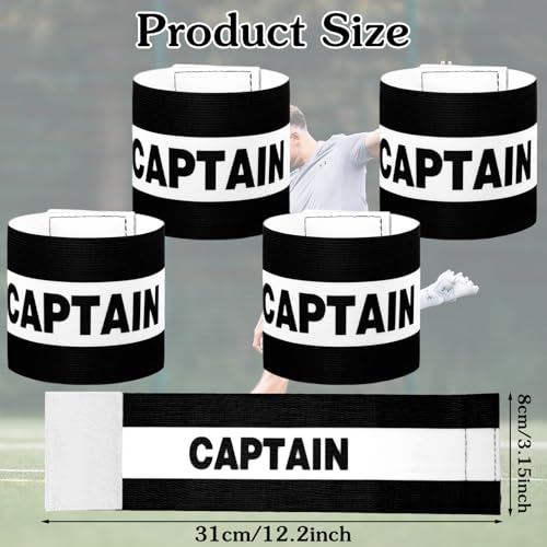 Mabor 4Pcs Captain Arm Bands for Soccer, Black Adjustable Soccer Captain Armband, Arm Bands Football for Adults Youth Rugby Basketball Volleyball Teams