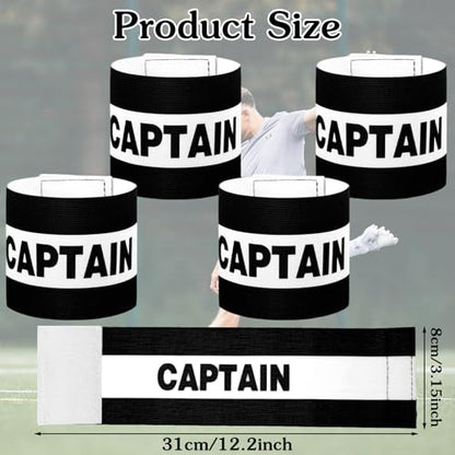Mabor 4Pcs Captain Arm Bands for Soccer, Black Adjustable Soccer Captain Armband, Arm Bands Football for Adults Youth Rugby Basketball Volleyball Teams
