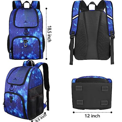 MATEIN Basketball Bag, Sturdy Soccer Bag with Ball Holder & Shoe Compartment, Large Basketball Backpack for Training Equipment, Water Resistant Sports Ball Backpack Fits Volleyball Football, Colorful - color: Galaxy Blue