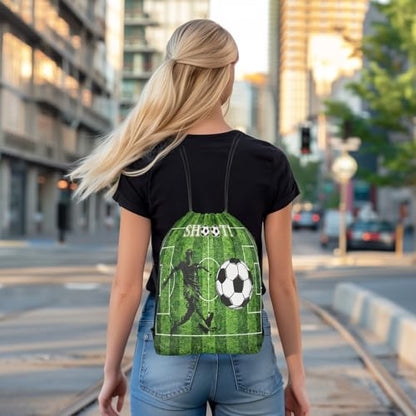 Football Game Drawstring Bag,American Ball Sports Drawstring Backpack,Football Field Draw String Bag Gym Packs Large Capacity - color: Green White