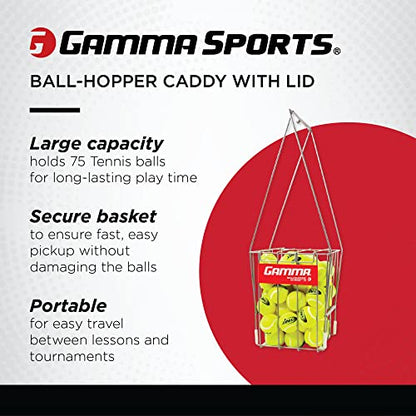 GAMMA Sports Tennis Ball Hopper Hi-Rise 75 with 20 Pack Pressureless Tennis Balls and Mesh Bag