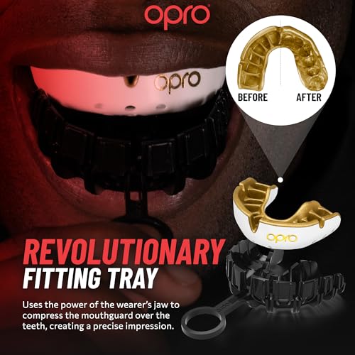 OPRO Gold Level Moldable Mouth Guard Premium Fit (Black/Gold) Adult & Kids Boxing Mouthguard for MMA & Impact Sports, Easy Self-Fit Mouth Guard for Sports, Football & Hockey - Includes Case