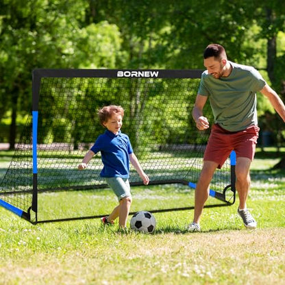 Kids Soccer Goal for Backyard Set - 2 Set of 7X5 / 6X4 ft Toddler Soccer Nets Training Equipment, Soccer Ball, Pop Up Portable Soccer Set for Kids and Youth Games and Training Goals Ages 3-16 Gift - color: 4.Black Blue, style: 6' x 4'