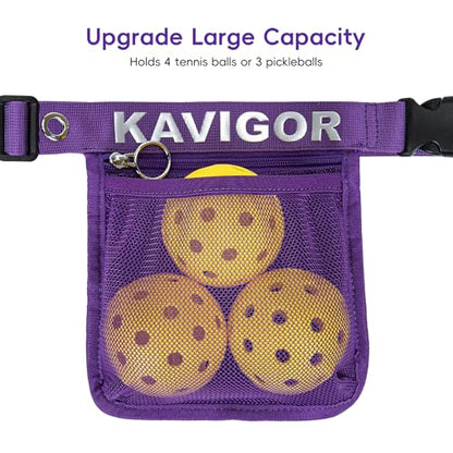 KAVIGOR Pickleball & Tennis Ball Holder Waist Pouch Holds 3-4 Balls, Multi-Functional Sports Belt Bag with Zipper Pocket and Carabiner - color: Purple