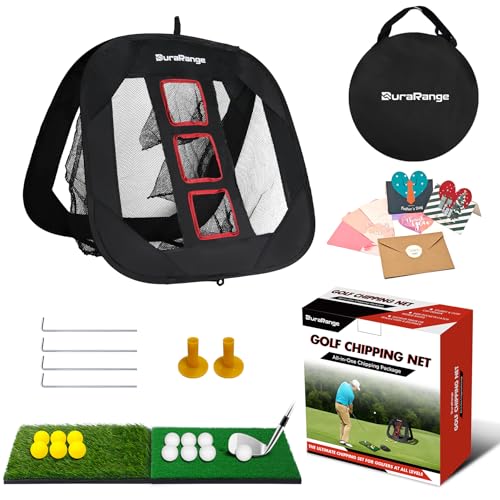 DURARANGE Pop-Up Golf Chipping Net - Ultimate Target Training Chip Aids for Precision & Distance, Outdoor | Indoor Practice, Golfer Gift - color: 1 Black Net+ 2 Mats+ 12 Balls + 6 Greeting Cards