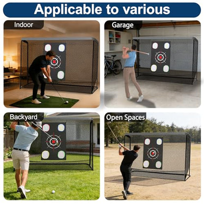 Golf Hitting Nets for Backyard Driving Real Balls 10x7ft, Heavy-Duty Steel Frame Golf Net with Target Cloth & Carry Bag for Garage, Indoor & Outdoor Driving Chipping Practice