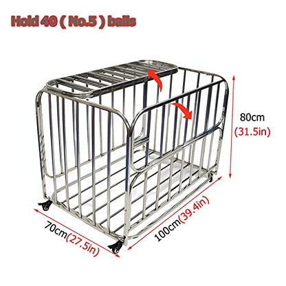LZMZMQ Heavy Duty Rolling Ball Cart with Lockable Wheels, Volleyball Basketballs Footballs Storage Cage, for Gym/Kindergarten/School/Garage, Stainless Steel