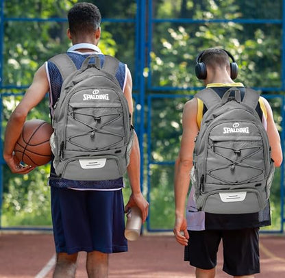 Spalding Basketball Backpack Sports Bag | Large Black Backpack with Shoe and Ball Compartment | Gifts for Basketball Players - color: Grey