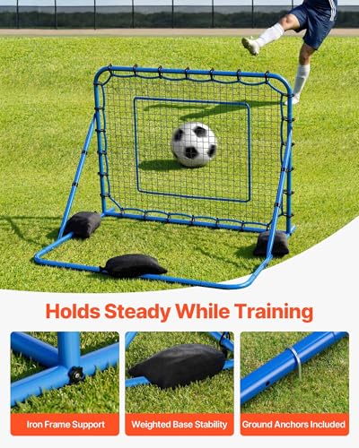 VEVOR Soccer Rebounder Net, Quick-Switch Angle Soccer Goal Rebounder for Control, Passing Practice, Heavy-Duty Iron Frame & PE Net, Easy Setup Ball Training Equipment for Teens&Adults